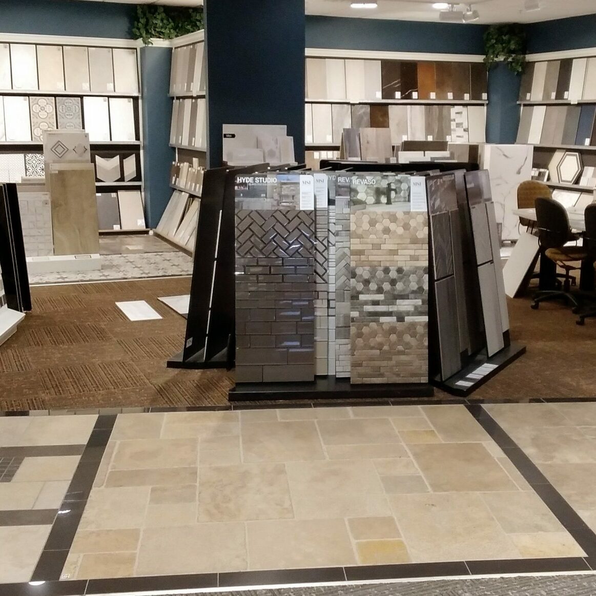 Variety of flooring products in showroom